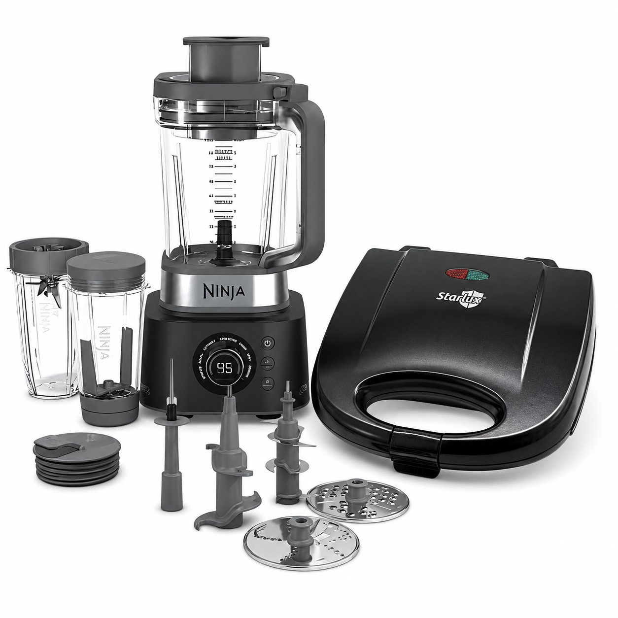 #ComboArena Licuadora y Extractor Ninja Foodie Power Ultimate CO401B y Sandwichera Antiadherente De Doble Compartimiento Starlux