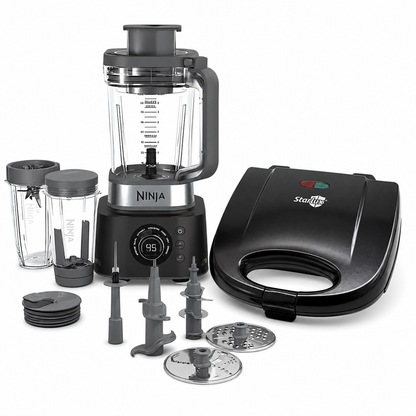 #ComboArena Licuadora y Extractor Ninja Foodie Power Ultimate CO401B y Sandwichera Antiadherente De Doble Compartimiento Starlux