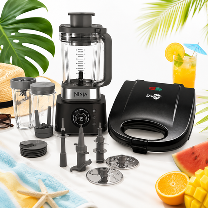 #ComboArena Licuadora y Extractor Ninja Foodie Power Ultimate CO401B y Sandwichera Antiadherente De Doble Compartimiento Starlux