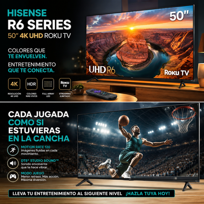 Pantalla Hisense 50" R6 Series 4K UHD Smart Roku TV