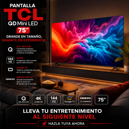 Pantalla TCL 75" QM6K Pro QD-Mini LED 4K Google TV