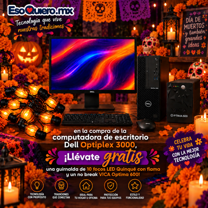 #COMBOESPELUZNANTE Computadora De Escritorio Dell Optiplex 3000 8GB RAM y Guirnalda de 10 focos LED de Quinqué con Flama