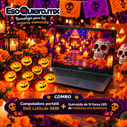 #COMBOEMBRUJADO Computadora portátil Dell Latitude 3430 y Guirnalda con 10 focos LED de Calabaza con Sombrero