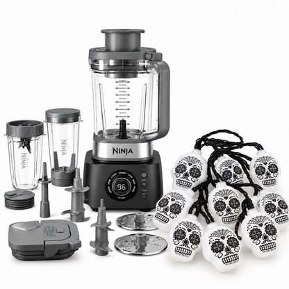 #COMBODELMÁSALLÁ Licuadora y Extractor Ninja Foodie Power Ultimate CO401B y Serie de 20 Luces LED Calavera Blanca
