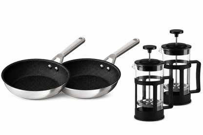 #ComboEnLaCancha Set de Dos Sartenes Ninja Foodie Never Stick C60020 y Pack 2 de Prensas Francesas Para Café