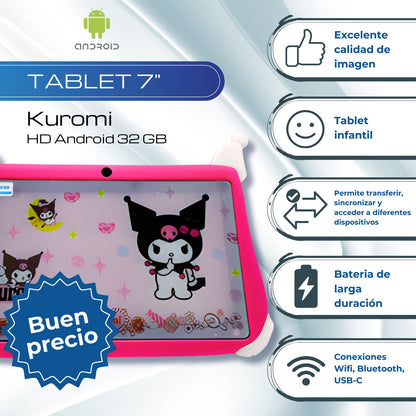 Tablet 7 Pulgadas Kuromi Android 13 HD 32 GB - 2GB Fucsia