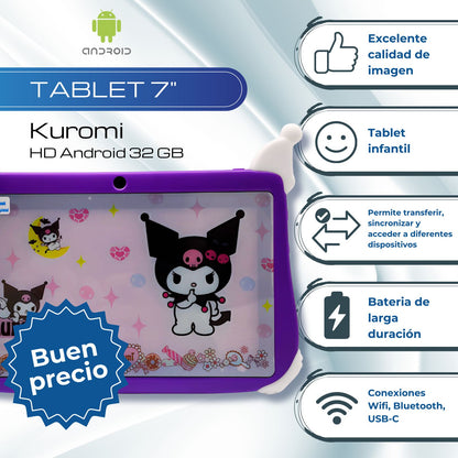 Tablet 7 Pulgadas Kuromi Android 13 HD 32 GB - 2GB Morado