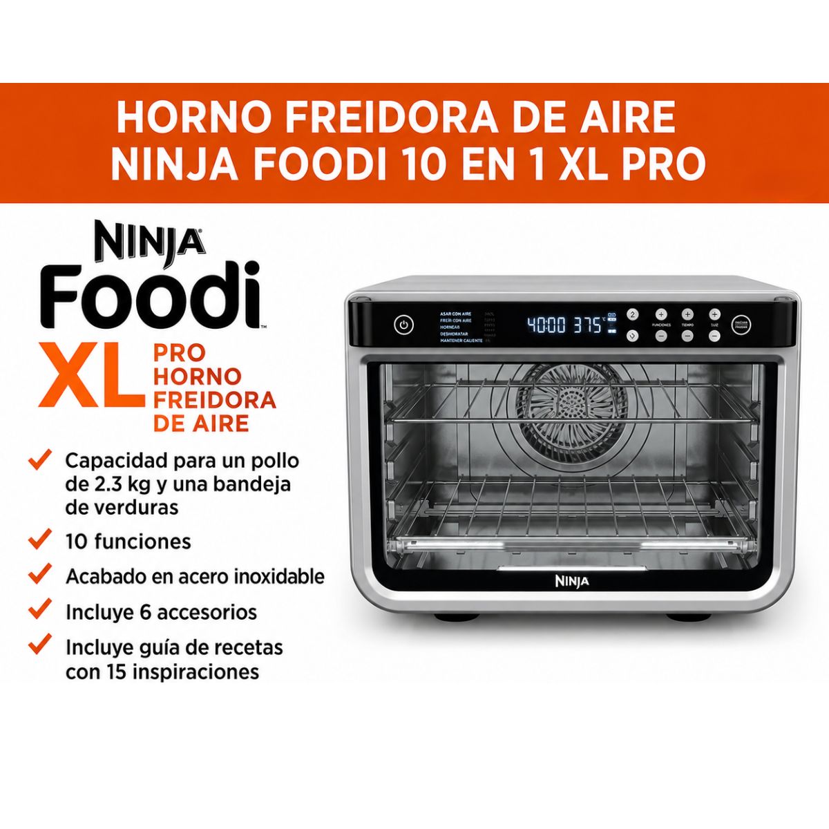 Horno Freidor Tostador Ninja Foodi Dt200 8 En 1 Xl Pro1800w