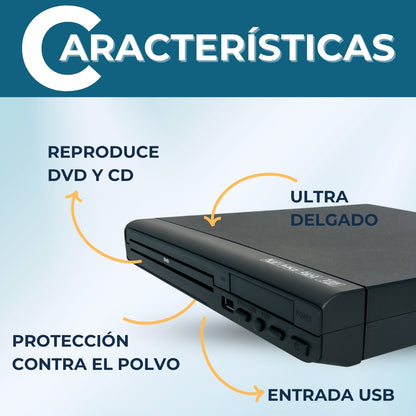 Reproductor DVD Y CD, música, fotos y videos a través de USB Diseño ultradelgado DVDA-5022.