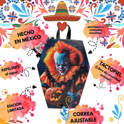 Mochila De Pennywise Payaso Eso It | 2 En 1 Bolsa Y Bolsa Mochila En Forma De Ataúd Hecha En México | Con Monedero De Regalo Y Correa Ajustable