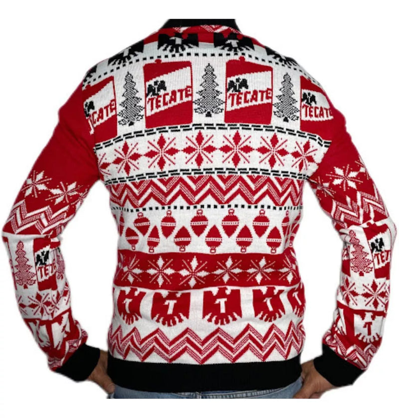 Sueter Navideño Cerveza Tecate orginal Ugly Sweater Rojo con Blanco