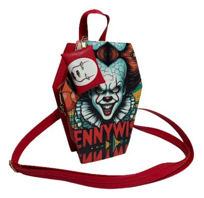 Mochila De Pennywise Payaso Eso It | 2 En 1 Bolsa Y Bolsa Mochila En Forma De Ataúd Hecha En México | Con Monedero De Regalo Y Correa Ajustable