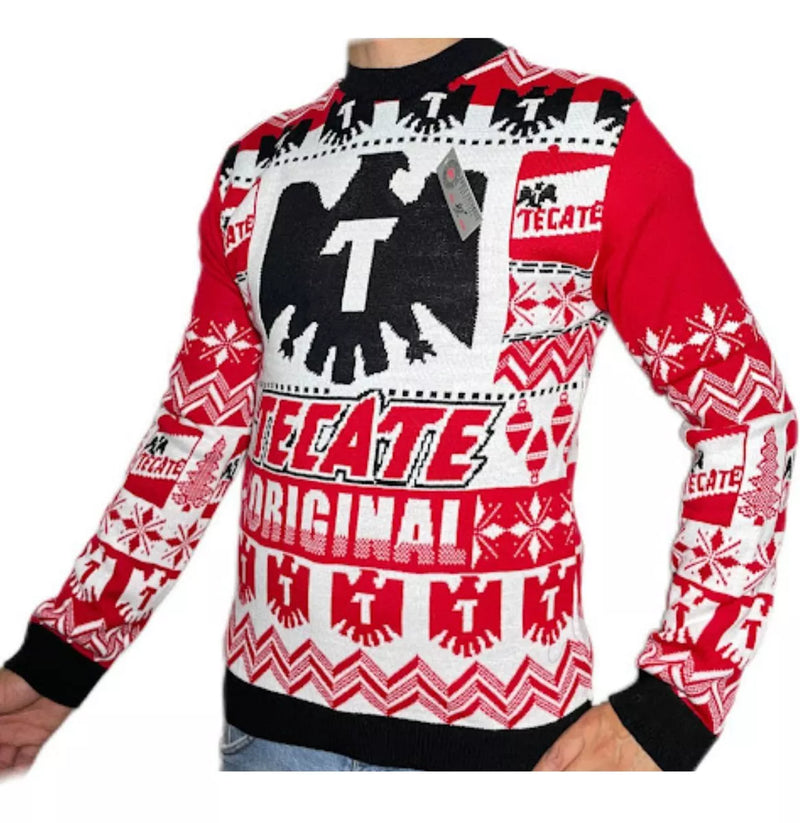 Sueter Navideño Cerveza Tecate orginal Ugly Sweater Rojo con Blanco