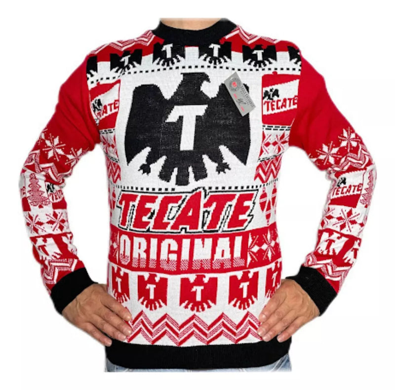 Sueter Navideño Cerveza Tecate orginal Ugly Sweater Rojo con Blanco