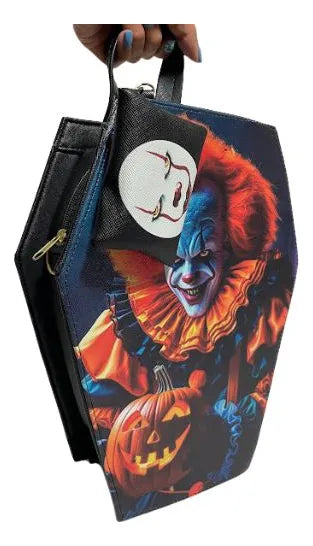 Mochila De Pennywise Payaso Eso It | 2 En 1 Bolsa Y Bolsa Mochila En Forma De Ataúd Hecha En México | Con Monedero De Regalo Y Correa Ajustable