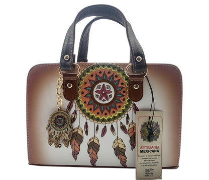 Bolsa Piel Vacuno Atrapasueños Hecho En México Artesanal Blanco Cincelado