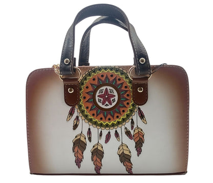 Bolsa Piel Vacuno Atrapasueños Hecho En México Artesanal Blanco Cincelado