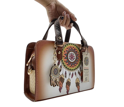 Bolsa Piel Vacuno Atrapasueños Hecho En México Artesanal Blanco Cincelado