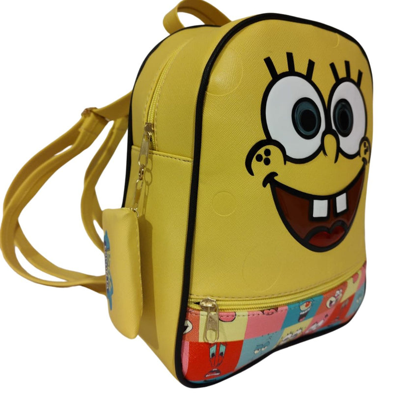 Mochila De Bob Esponja Hecha En México, Tacto Piel, Durabilidad Y Resistencia. Repelente Al Agua.