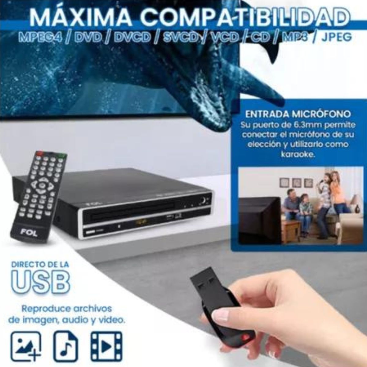 Reproductor De Dvd Fol Con Usb Y Karaoke FD-168