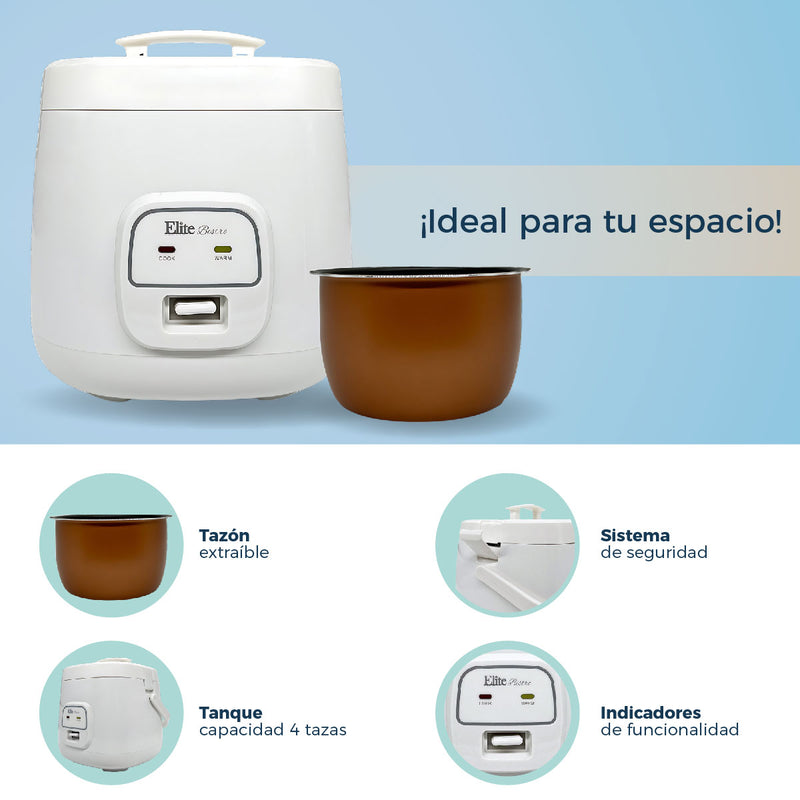 Mini Arrocera Vaporera Elite ERC-135 con 4 Tazas Blanco