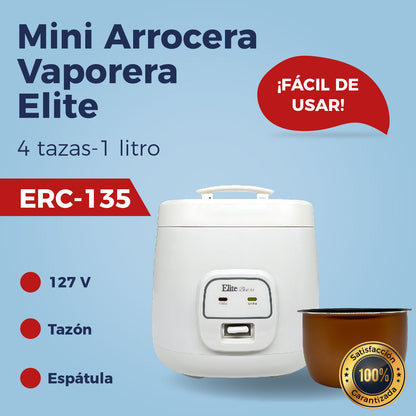 Mini Arrocera Vaporera Elite ERC-135 con 4 Tazas Blanco