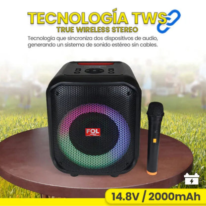 Bocina portátil BT FOL Pro 6.5" Karaoke TWS USB con micrófono FS-L1216M