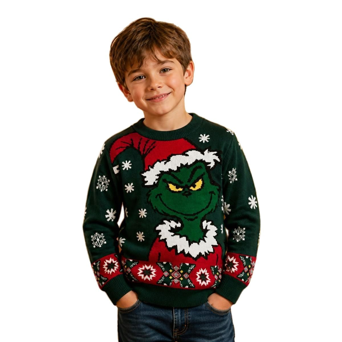 Suéter Navideño Infantil Estilo Ugly Sweater El Grinch color verde CH Unisex