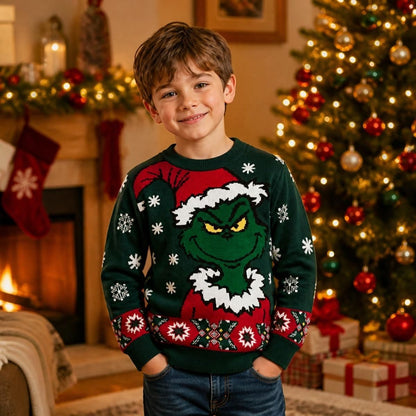 Suéter Navideño Infantil Estilo Ugly Sweater El Grinch color verde CH Unisex