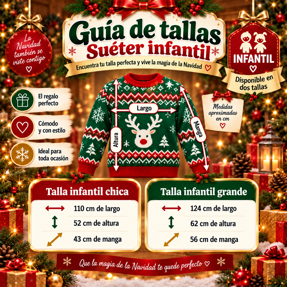 Suéter Navideño Infantil Ugly Sweater Reno CH Unisex