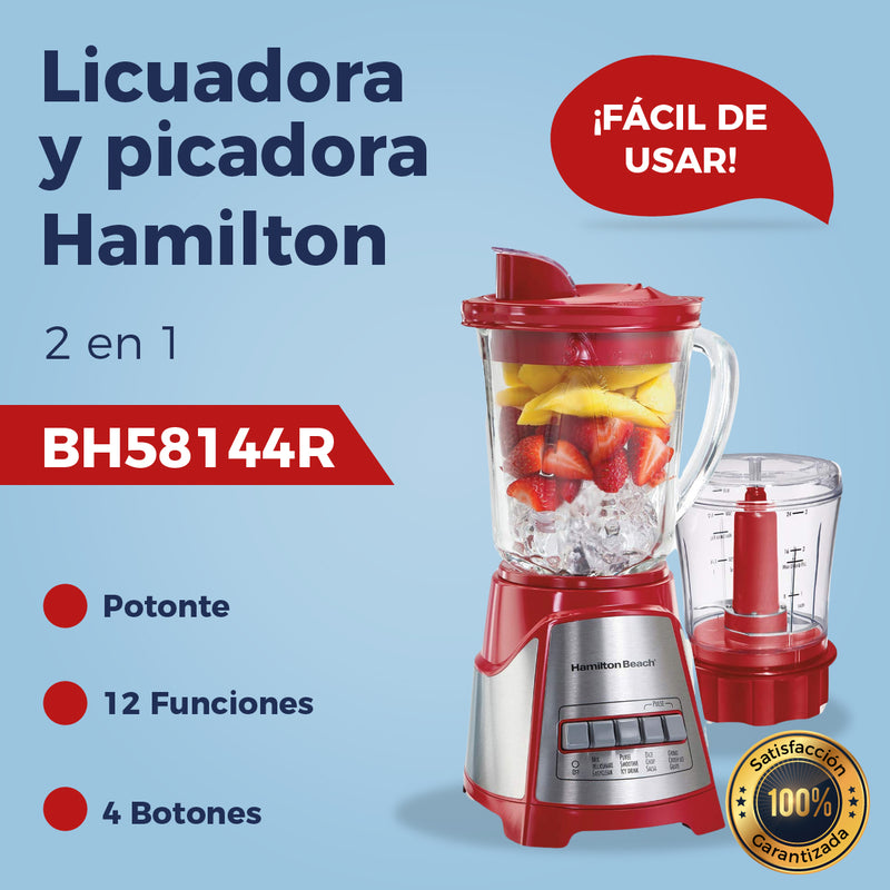 Licuadora y Picadora 2 en 1 Hamilton Beach 58144 12 funciones Roja