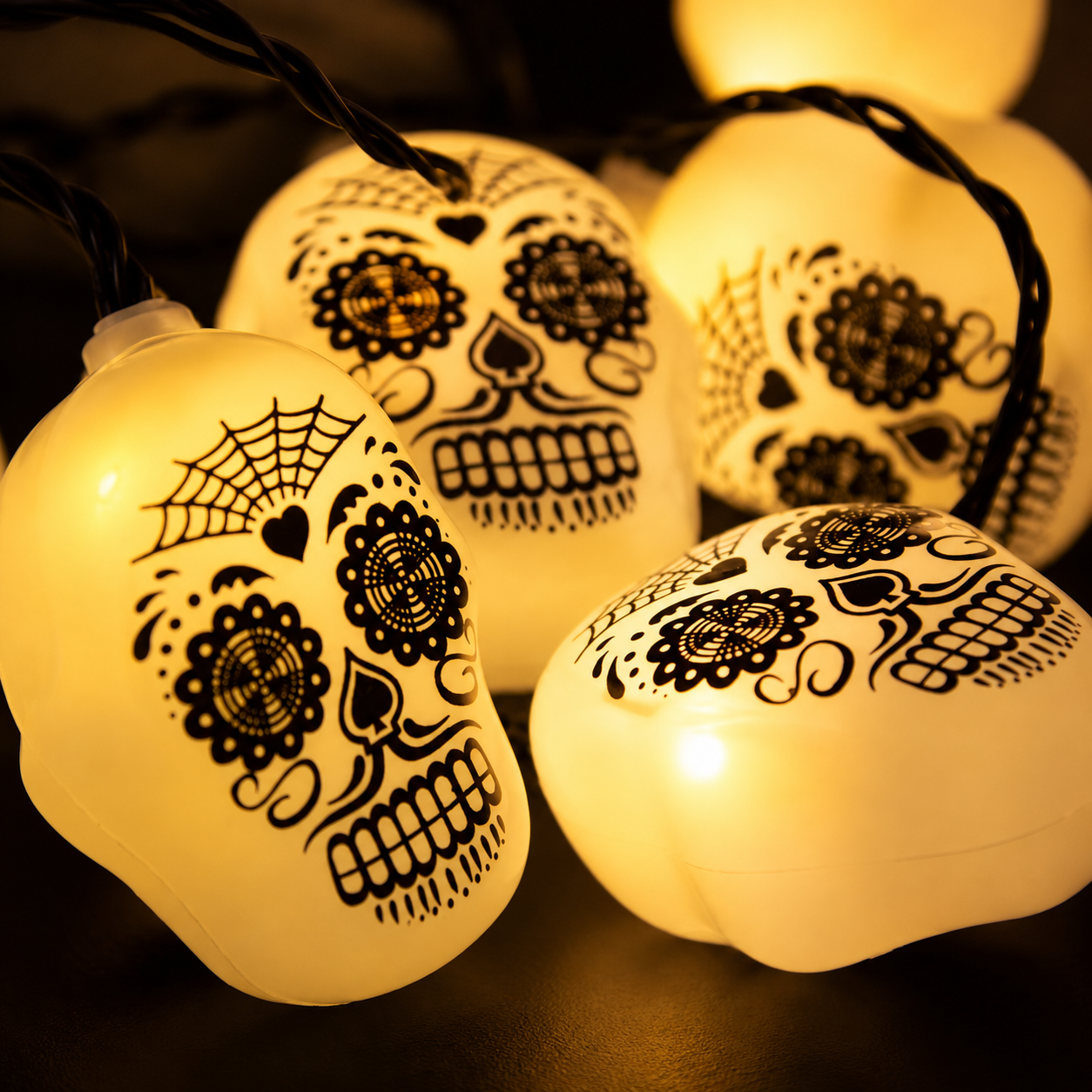 Serie de Día de Muertos cabeza de calavera blanca de 8 funciones combinables con 20 luces, 20W, HL26345