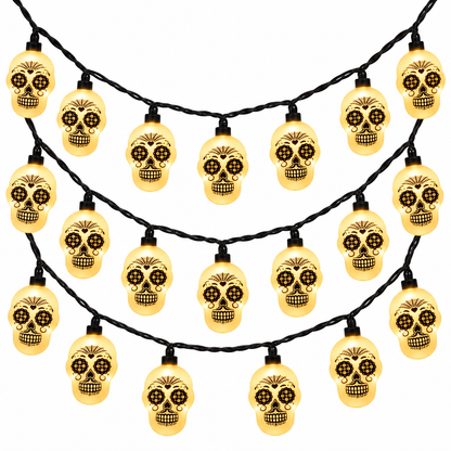 Serie de Día de Muertos cabeza de calavera blanca de 8 funciones combinables con 20 luces, 20W, HL26345