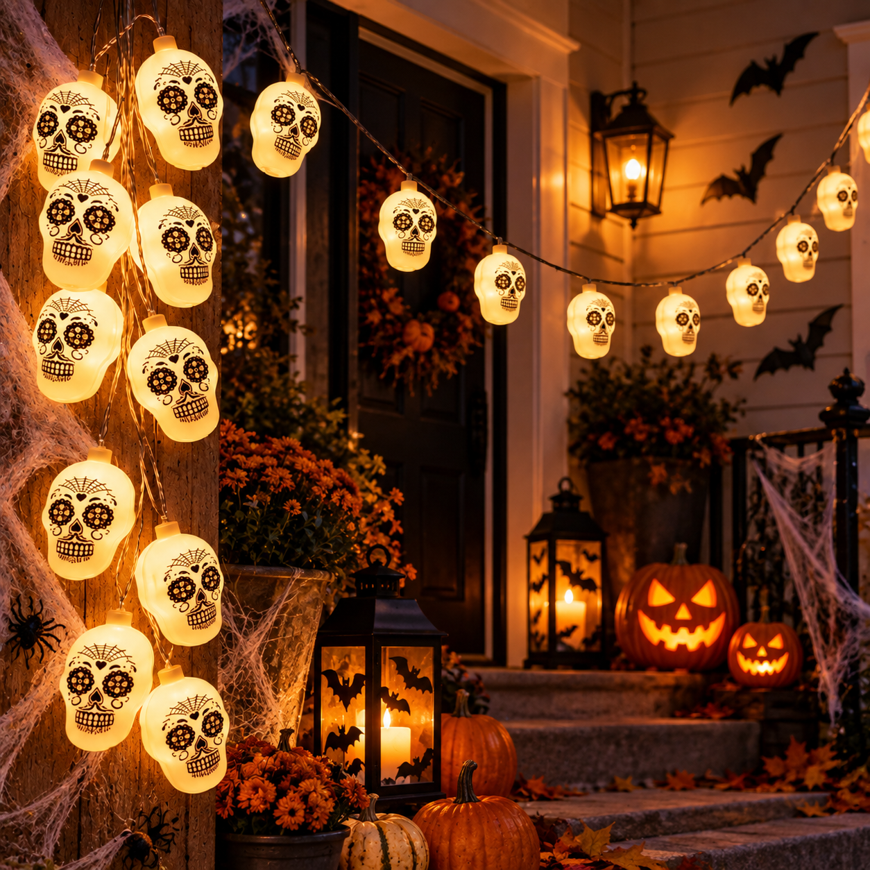 Serie de Día de Muertos cabeza de calavera blanca de 8 funciones combinables con 20 luces, 20W, HL26345