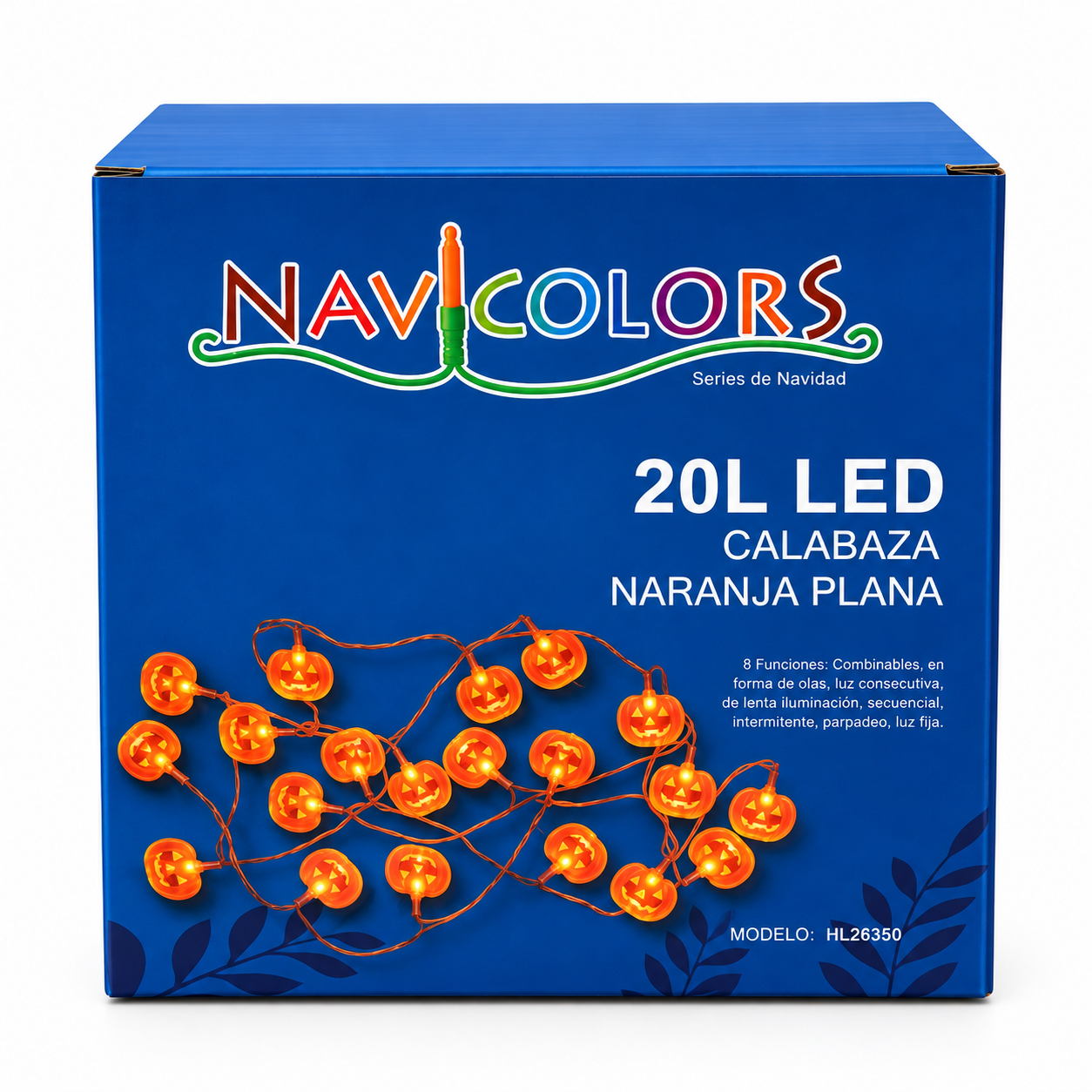 Serie de Halloween calabaza naranja plana de 8 funciones combinables con 20 luces, 20W, modelo HL26350