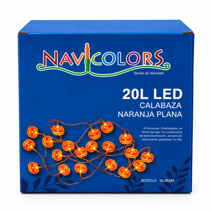 Serie de Halloween calabaza naranja plana de 8 funciones combinables con 20 luces, 20W, modelo HL26350
