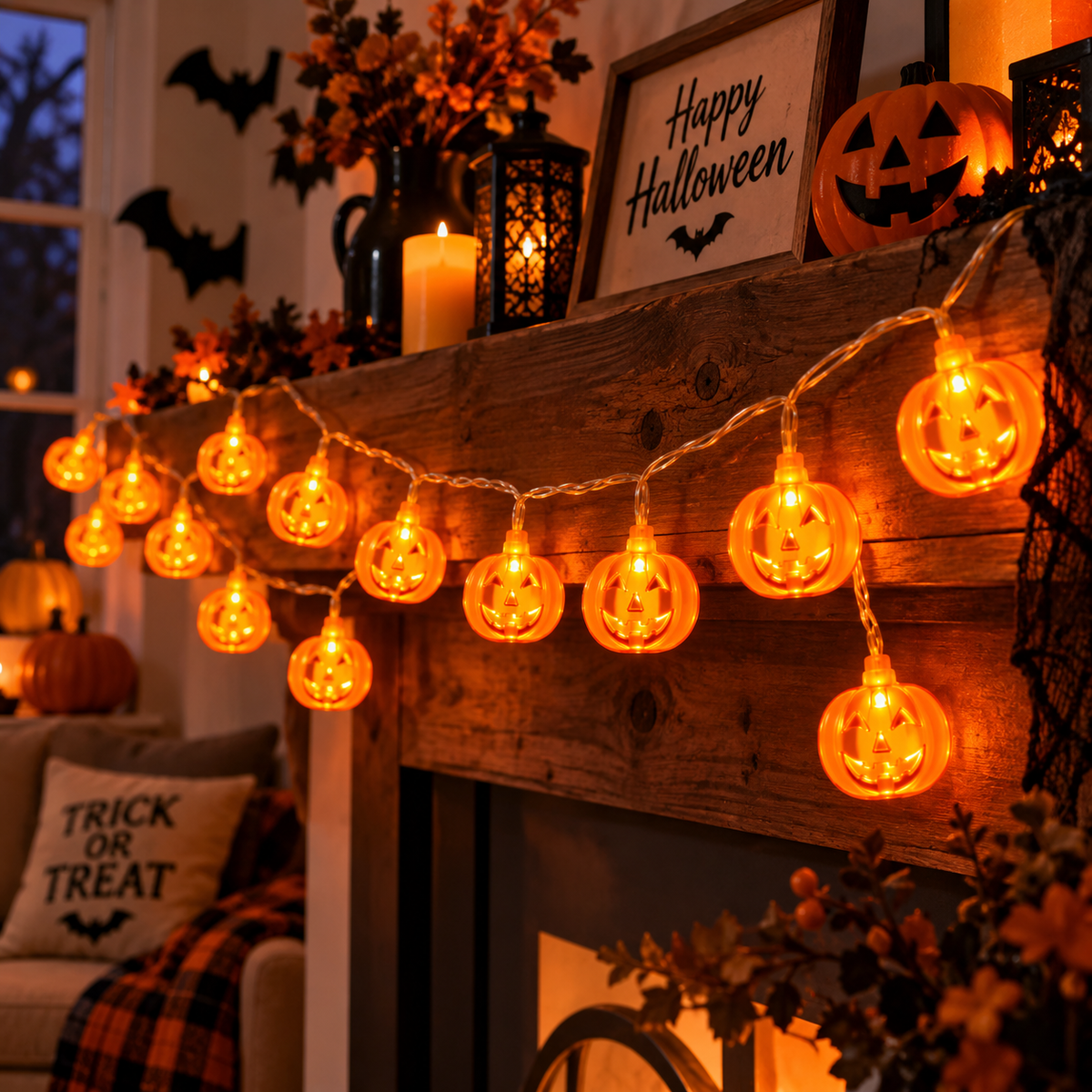 Serie de Halloween calabaza naranja plana de 8 funciones combinables con 20 luces, 20W, modelo HL26350