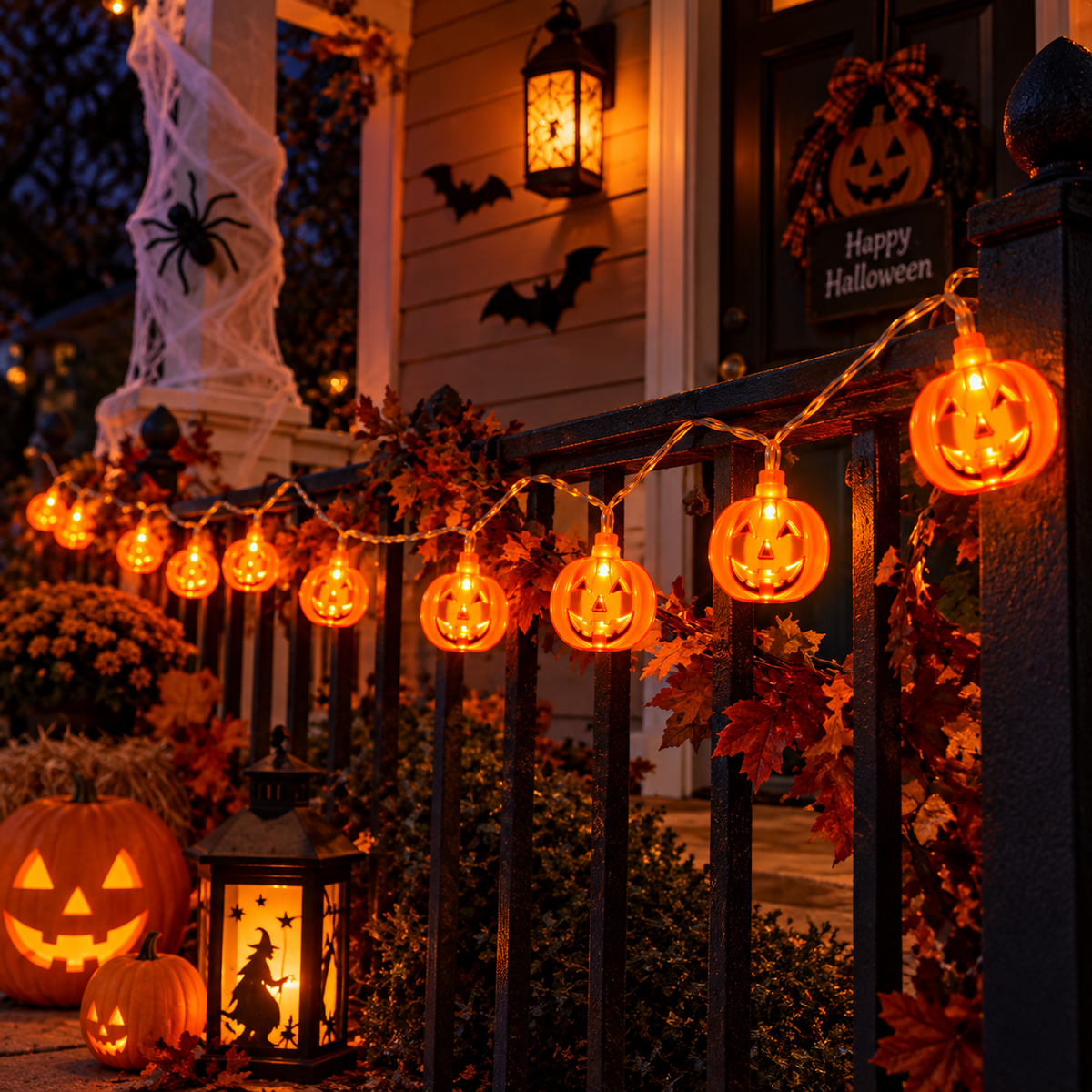 Serie de Halloween calabaza naranja plana de 8 funciones combinables con 20 luces, 20W, modelo HL26350