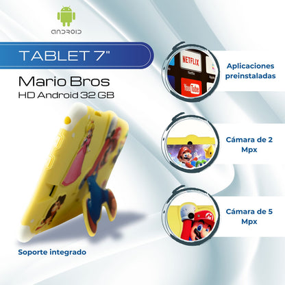Tablet 7 Pulgadas Mario Bros HD Android 32 GB - 2 GB RAM Amarilla