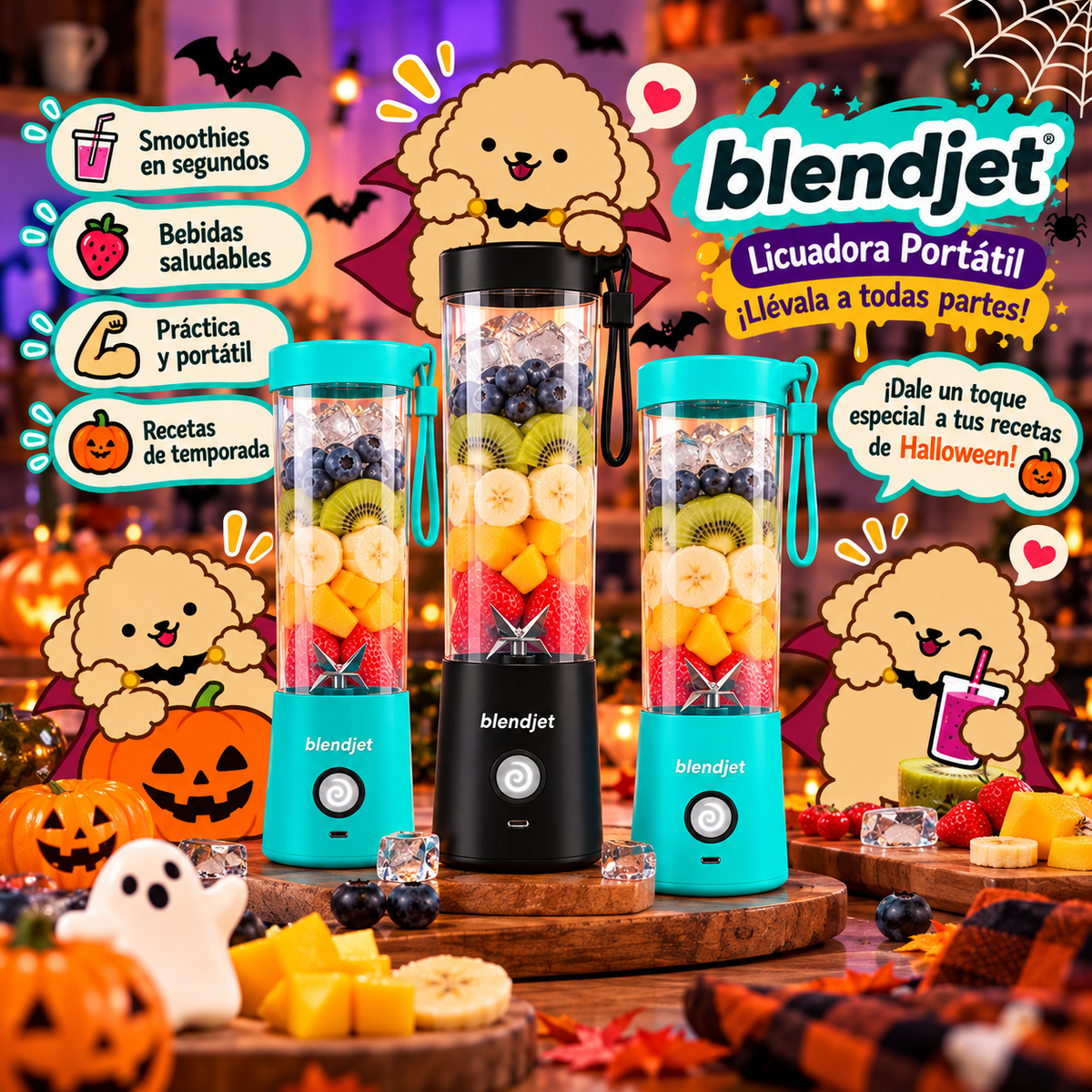 3 Pack Licuadoras Portátiles 473 ml 2 Licuadoras Turquesas y 1 Licuadora Negra