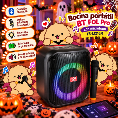 Bocina portátil BT FOL Pro 6.5" Karaoke TWS USB con micrófono FS-L1216M