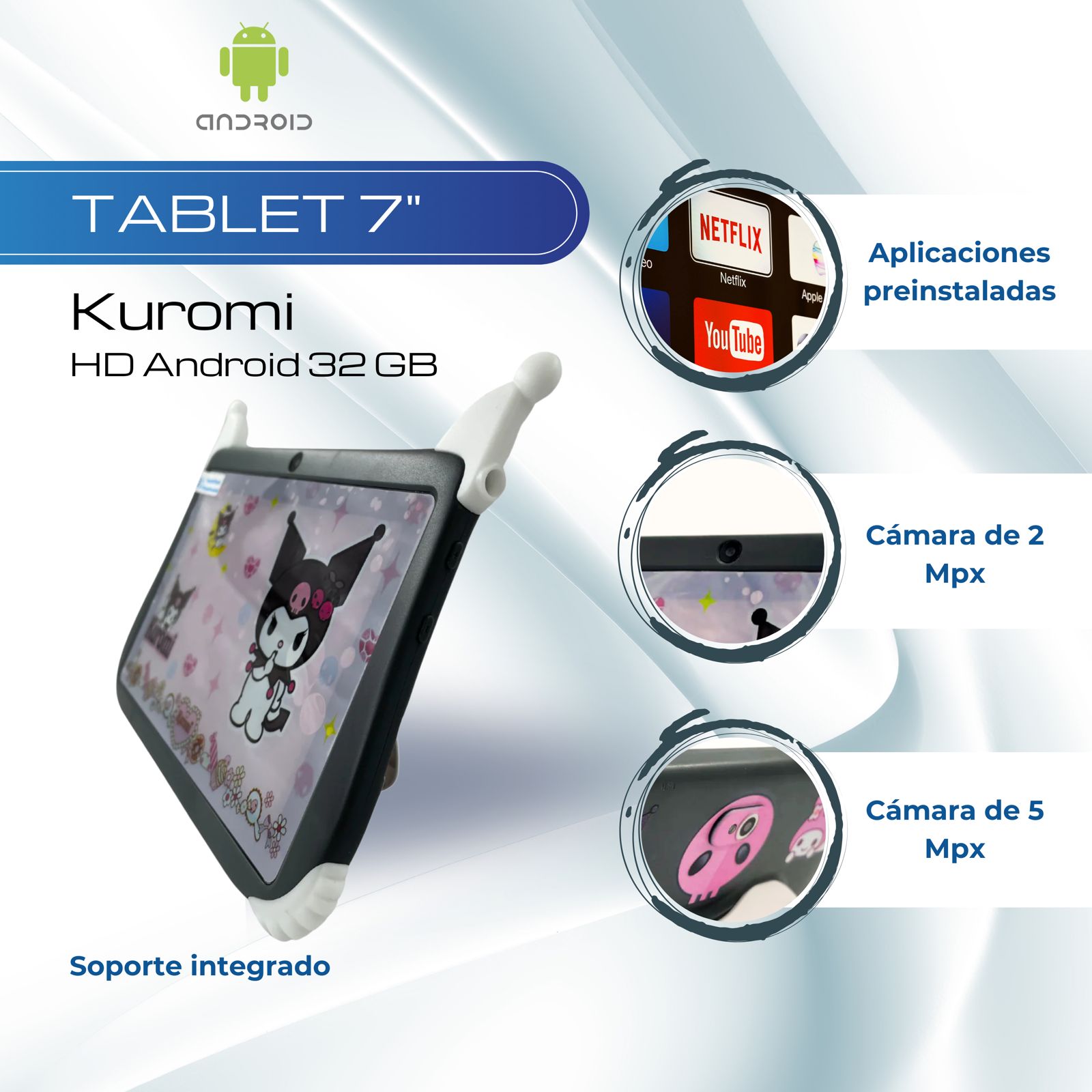 Tablet 7 Pulgadas Kuromi Android 13 HD 32 GB - 2GB Gris