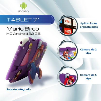 Tablet 7 Pulgadas Mario Bros HD Android 32 GB - 2 GB RAM Morado