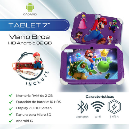Tablet 7 Pulgadas Mario Bros HD Android 32 GB - 2 GB RAM Morado