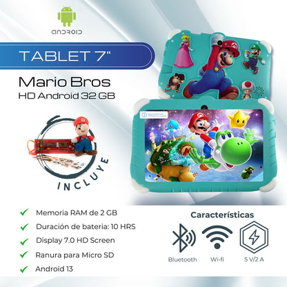 Tablet 7 Pulgadas Mario Bros HD Android 32 GB - 2 GB RAM Aqua