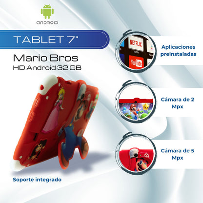 Tablet 7 Pulgadas Eso Quiero Mario Bros HD Android 32 GB - 2 GB RAM Roja