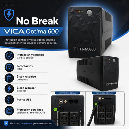 Combo Computadora de Escritorio Dell OptiPlex 3000 12a Generación + No Break VICA Optima 600 de 6 entradas