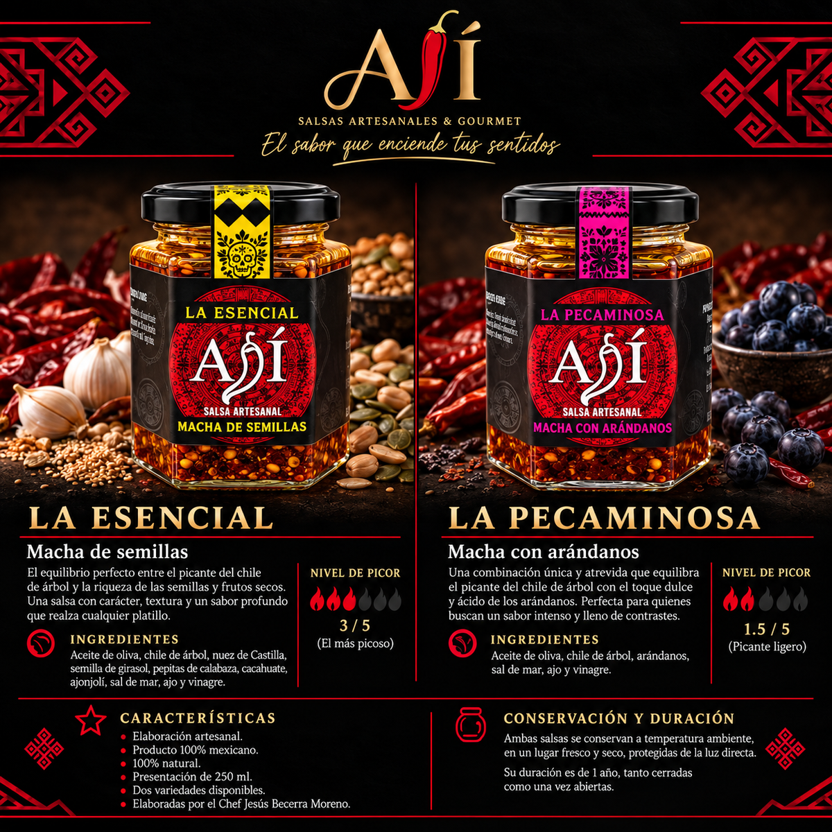 Pack de 2 Salsas Machas Artesanales La Esencial y La Pecaminosa de Semillas y Arándanos