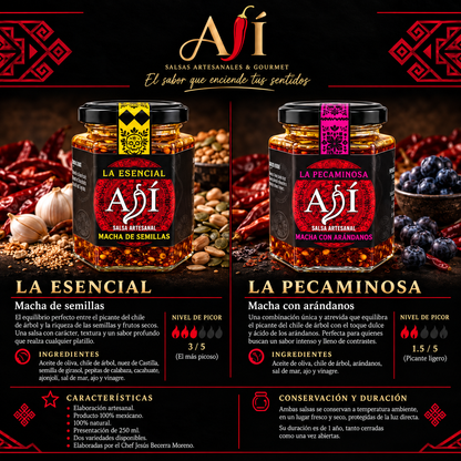 Pack de 2 Salsas Machas Artesanales La Esencial y La Pecaminosa de Semillas y Arándanos