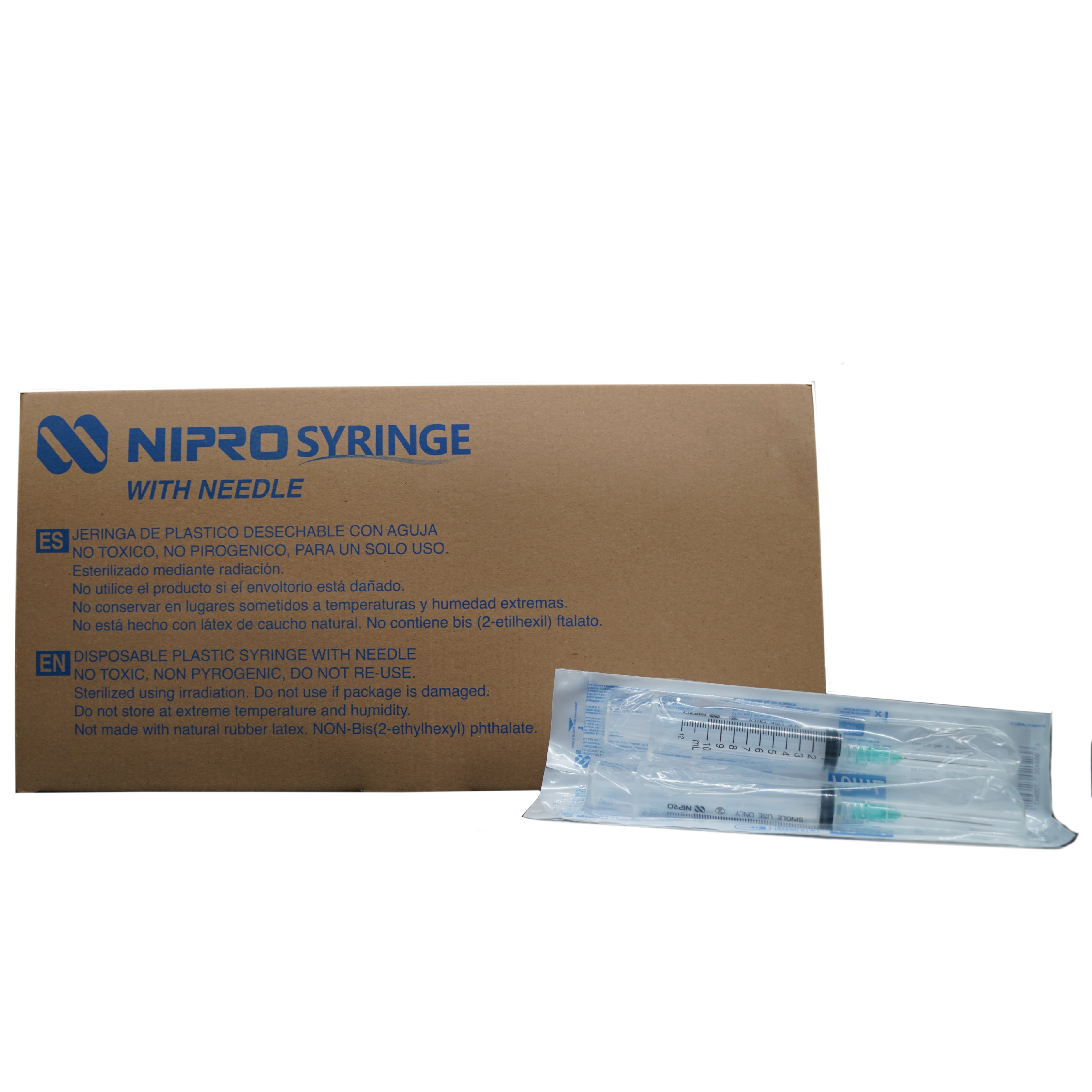 Caja de 100 Jeringas de Plástico Nipro de 10 ml con Aguja